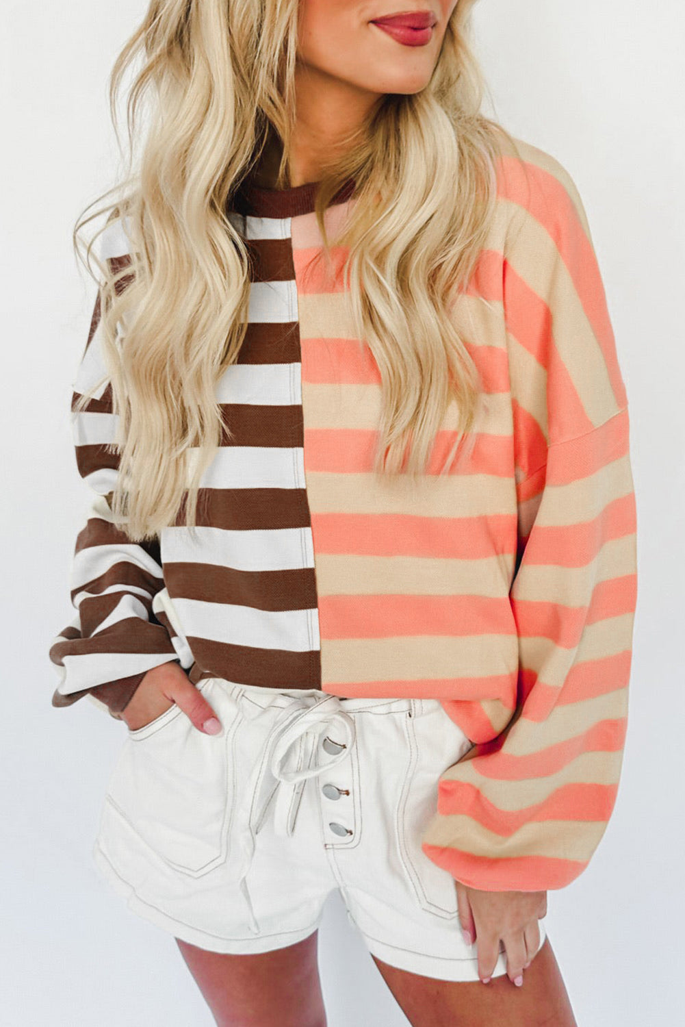 Brown Stripe Pullover Sweatshirt