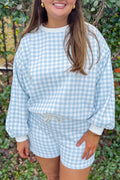 Sky Blue Drawstring Shorts Plus Size Set