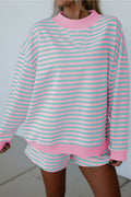 Pink Stripe Color Block Shorts 2pcs Set