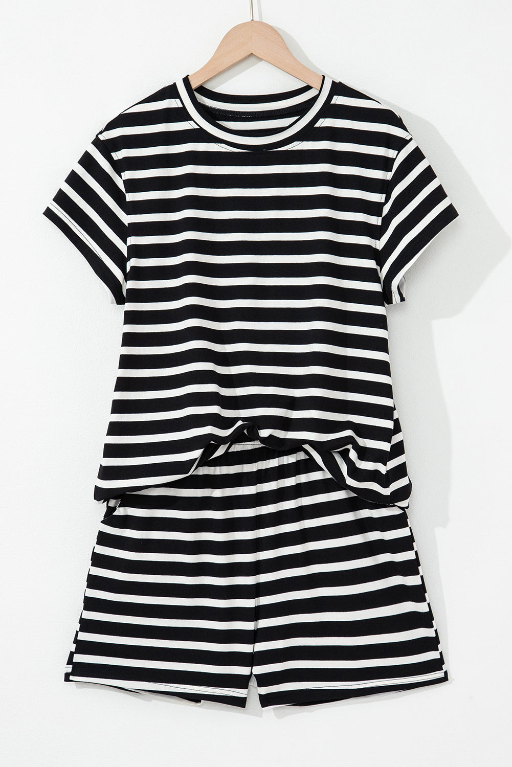 Black White Striped Short Sleeve Top and Shorts Set