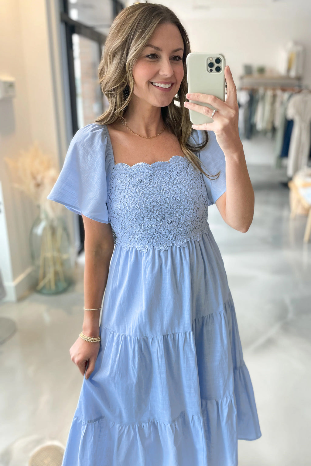 Beau Blue Flowy Short Sleeve Midi Dress