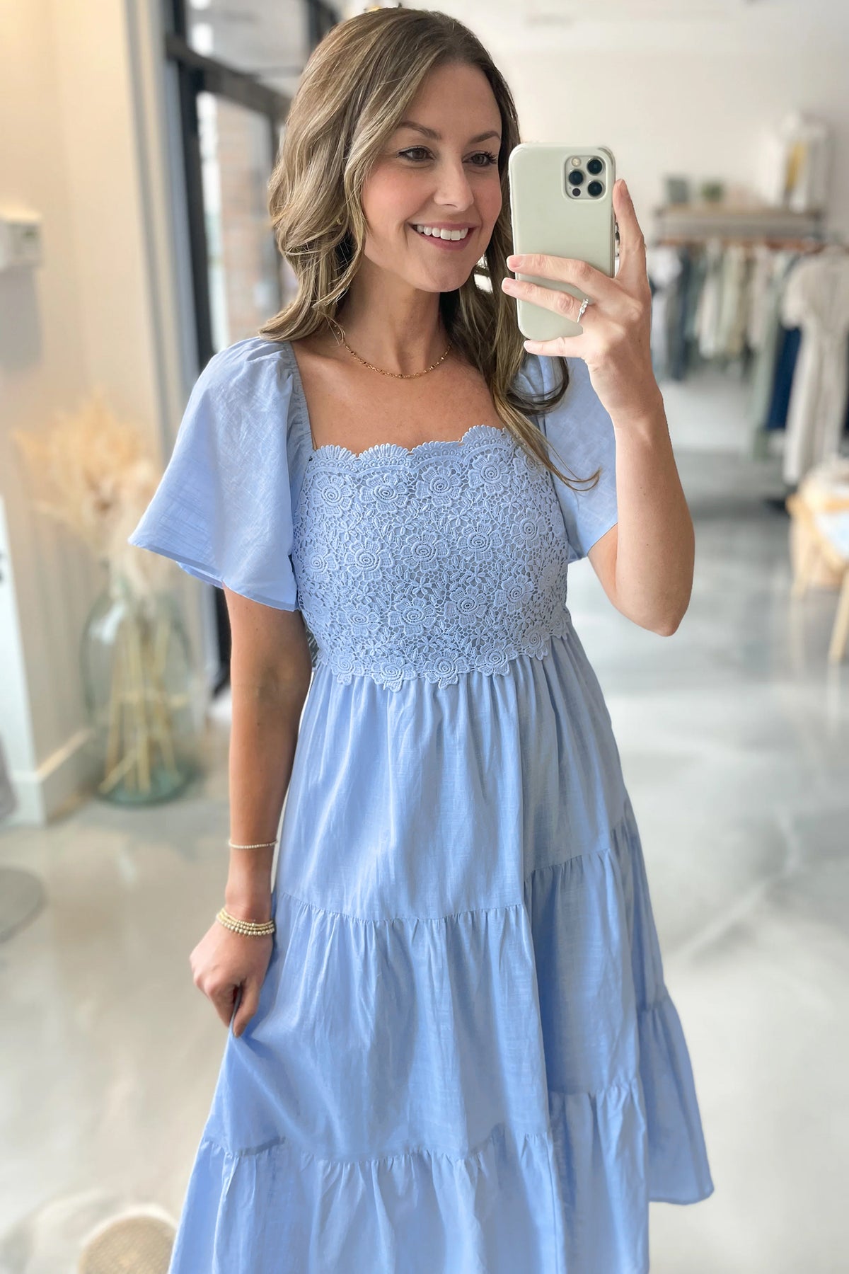 Beau Blue Flowy Short Sleeve Midi Dress