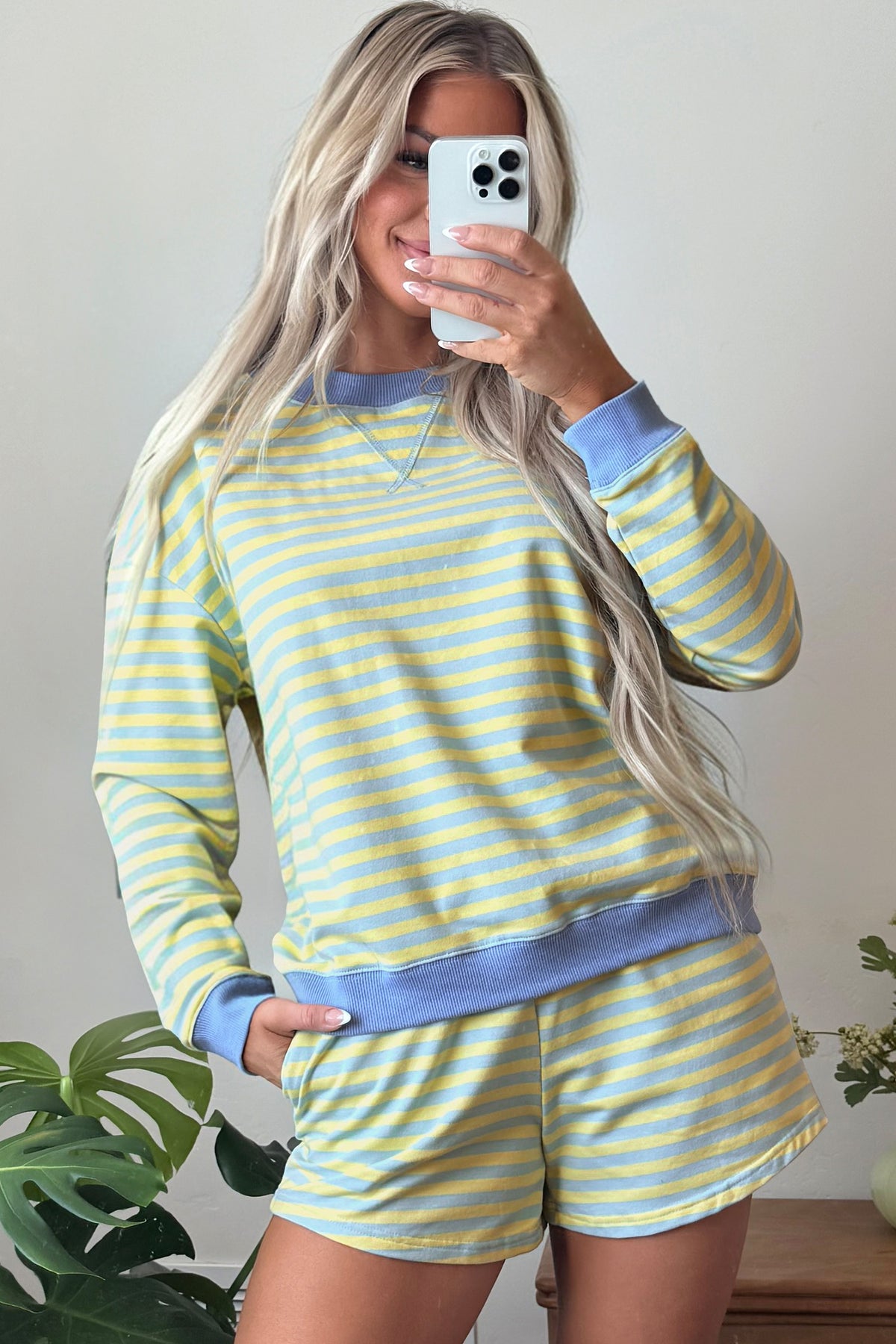 Pink Stripe Color Block Shorts 2pcs Set