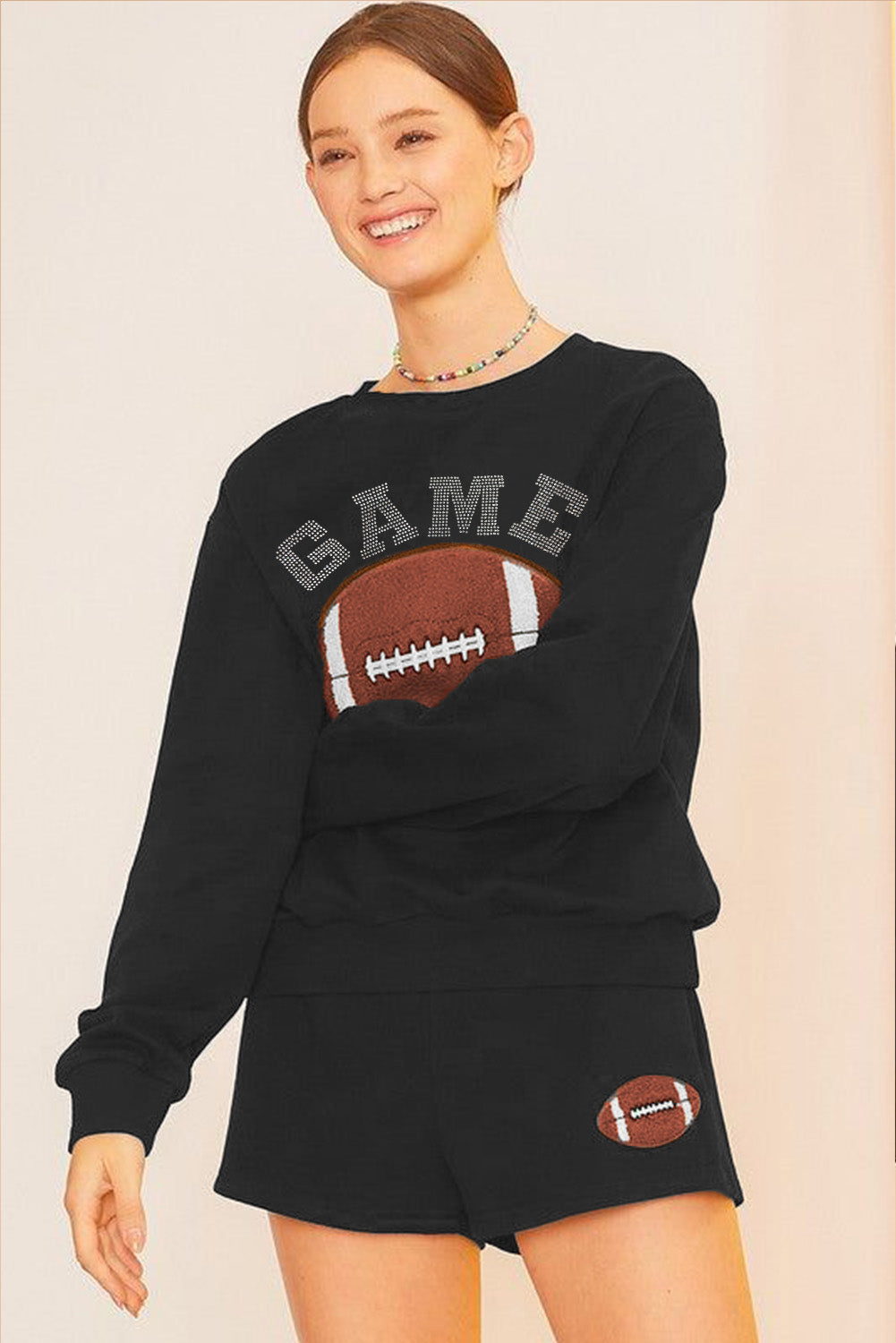 Black GAME DAY Pullover and Shorts Casual Outfit