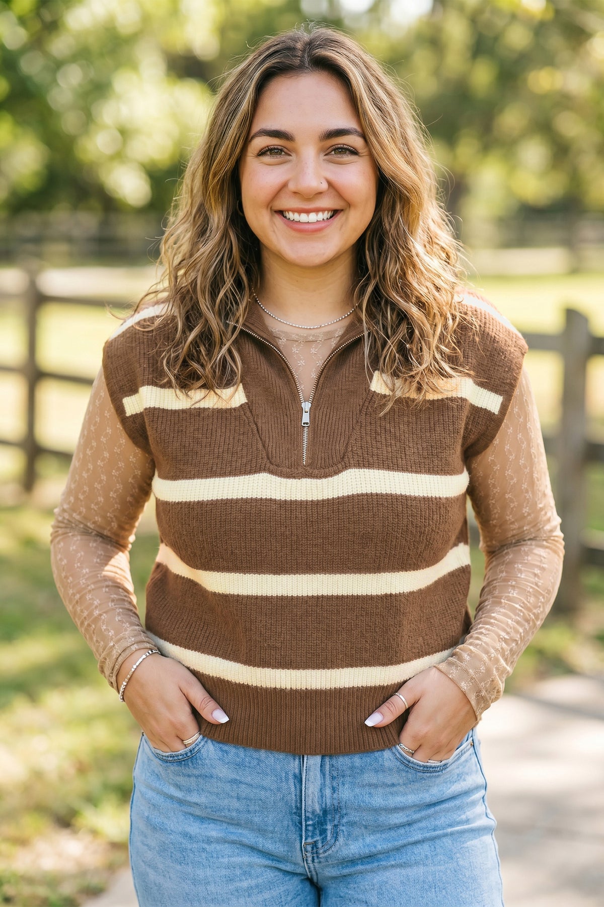 Brown Stripe Sweater T-shirt