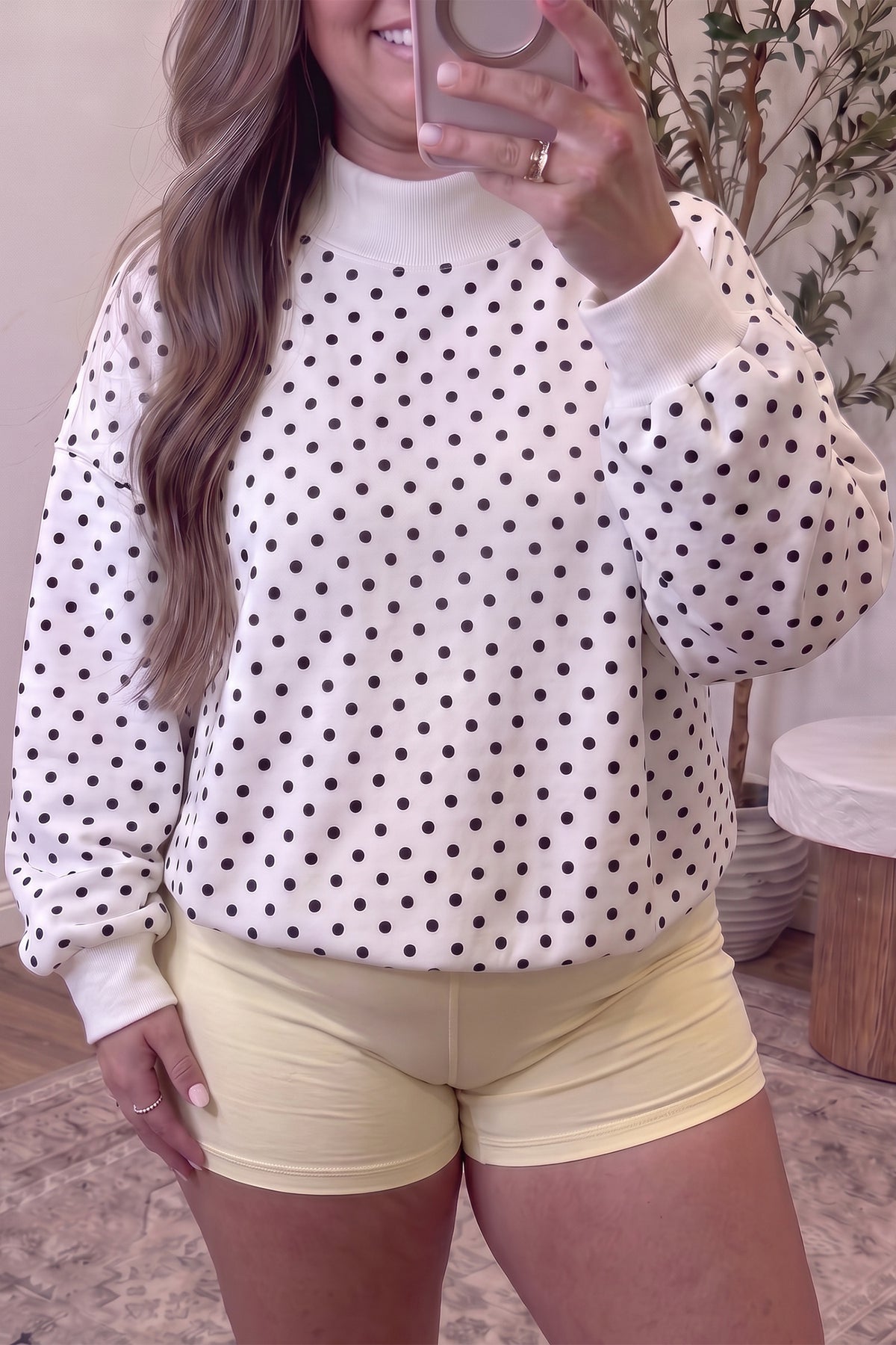White Polka Dot Neck Plus Size Sweatshirt