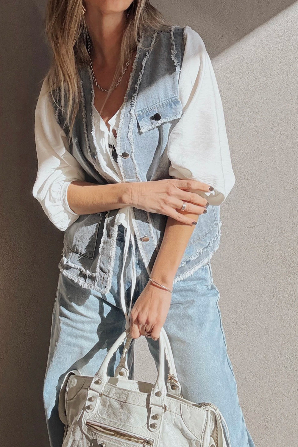Beau Blue Frayed Edge Vest Jacket