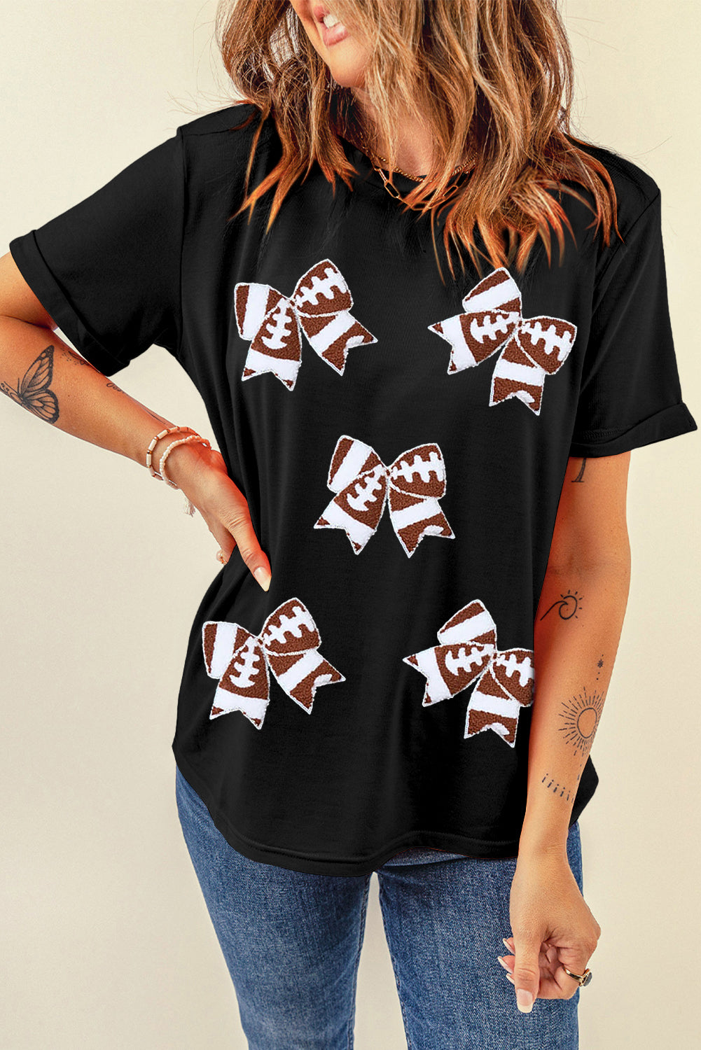 Black Football Bow Game Day Tee