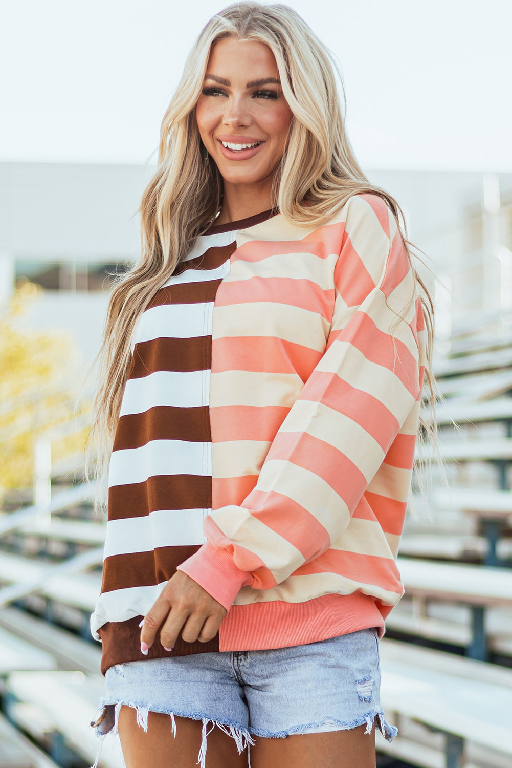 Brown Stripe Pullover Sweatshirt