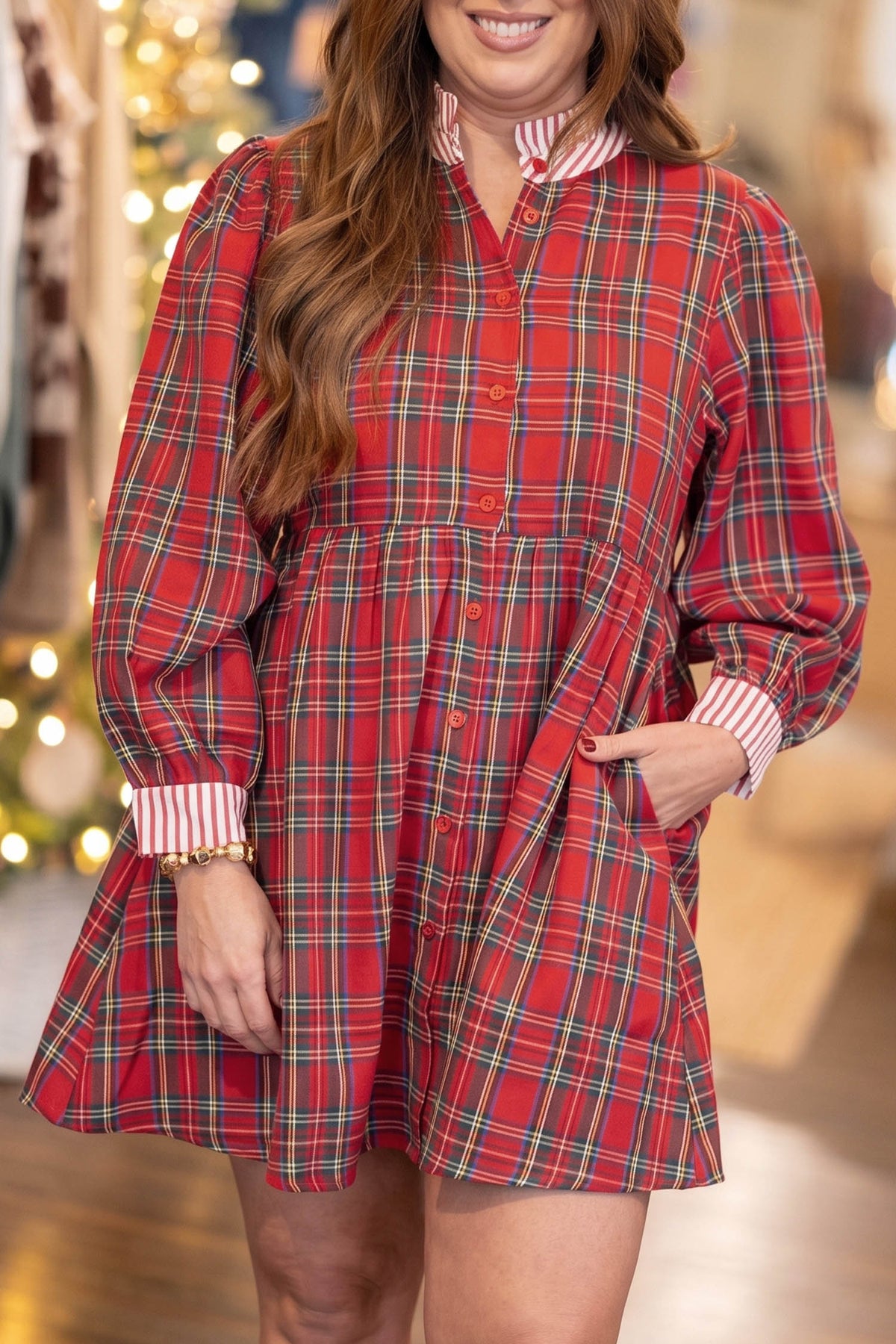 Red Plaid Striped Plus Size Dress