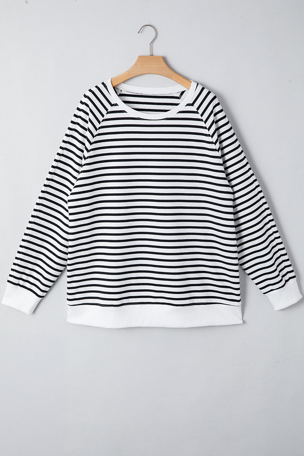 Black Stripe Raglan Sleeve Side Slits Loose Sweatshirt