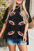 Black Sequin Football Tee
