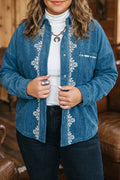 Blue Embroidered Plus Size Shirt