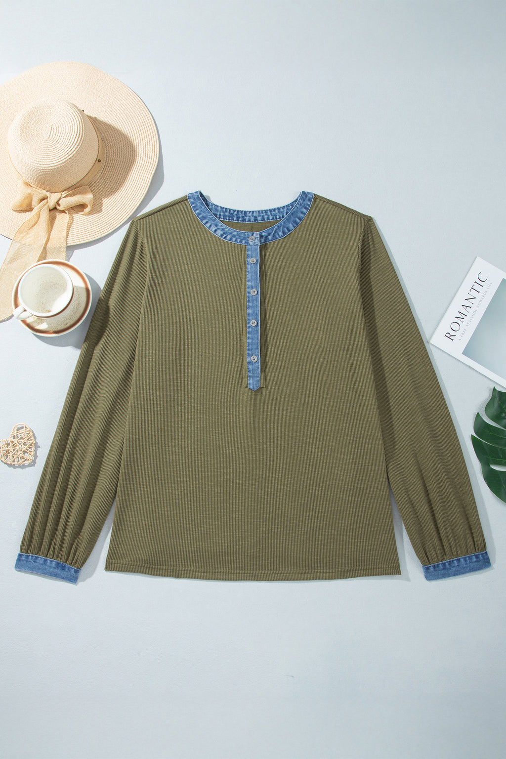 Green Long Sleeve Oversized Plus Size Blouse
