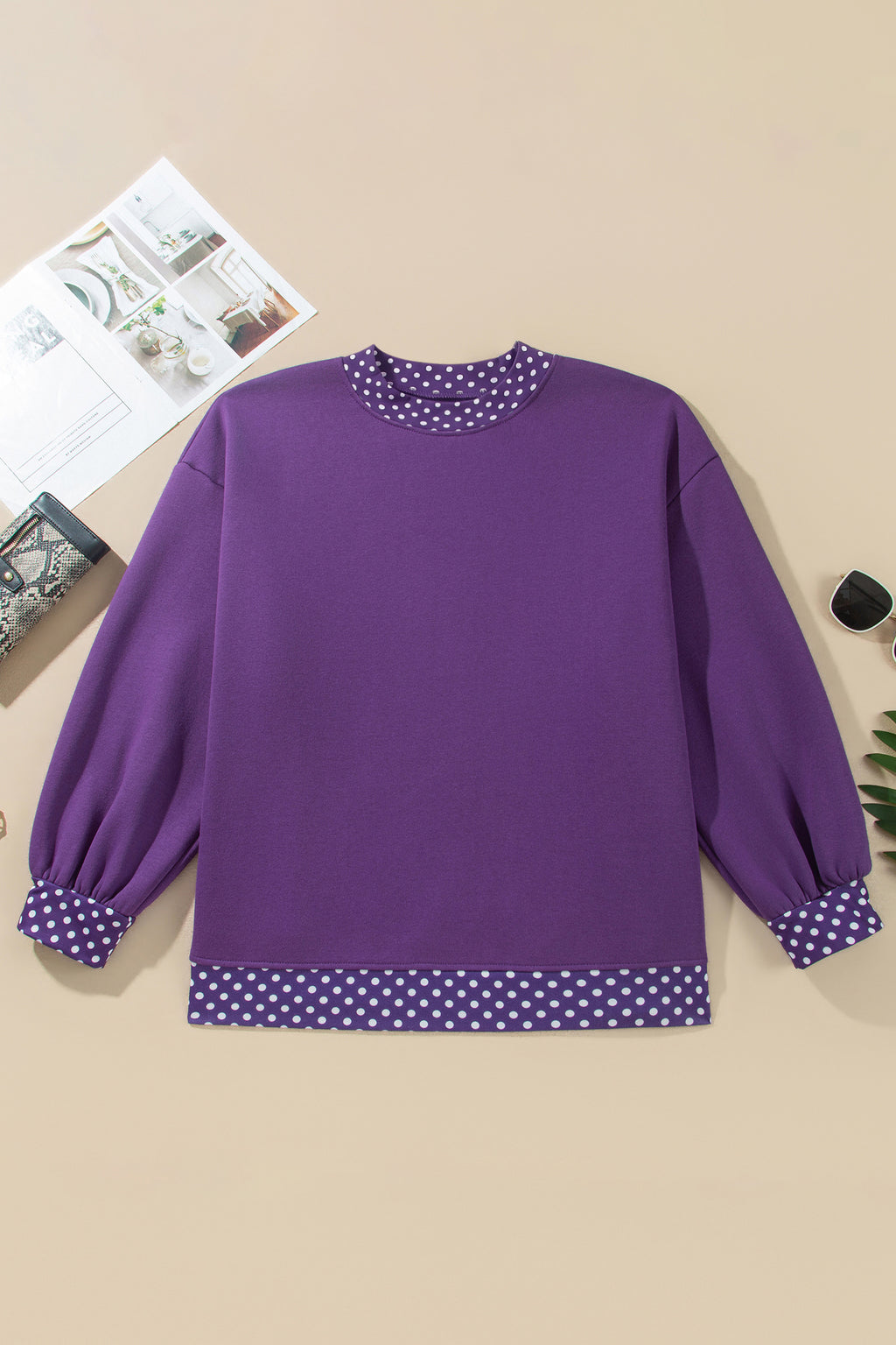 Purple Polka Dot Plus Size Sweatshirt