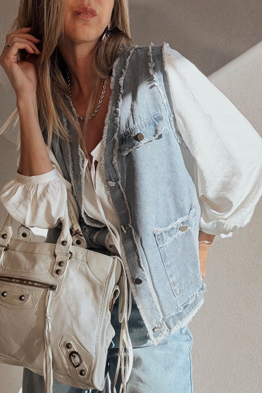 Beau Blue Frayed Edge Vest Jacket