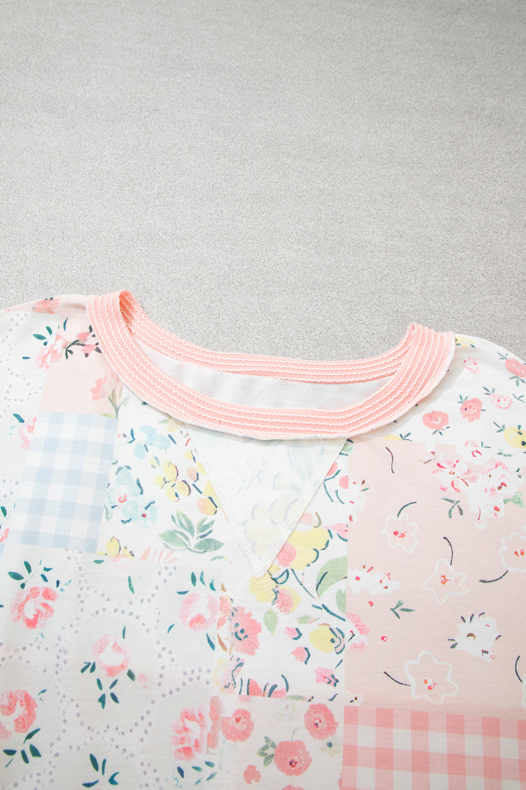 Pink Patchwork Long Sleeve Tunic Plus Size Blouse
