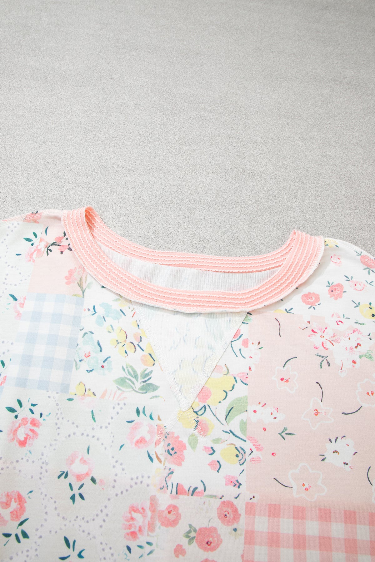 Pink Patchwork Long Sleeve Tunic Plus Size Blouse