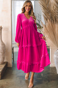 Rose Red Shirred Velvet Dress