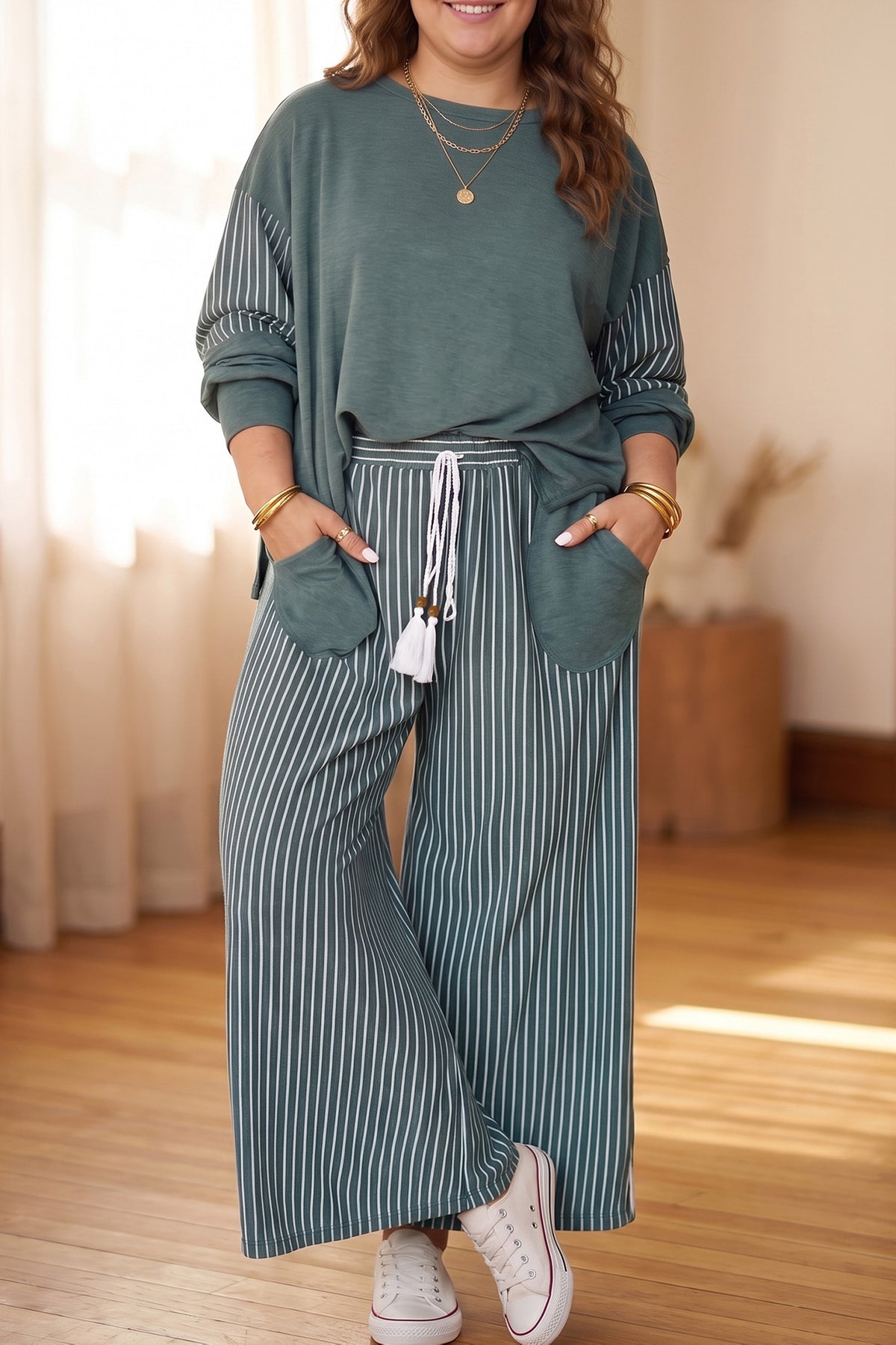 Green Bay Long Sleeve Plus Size Two-piece Outfit