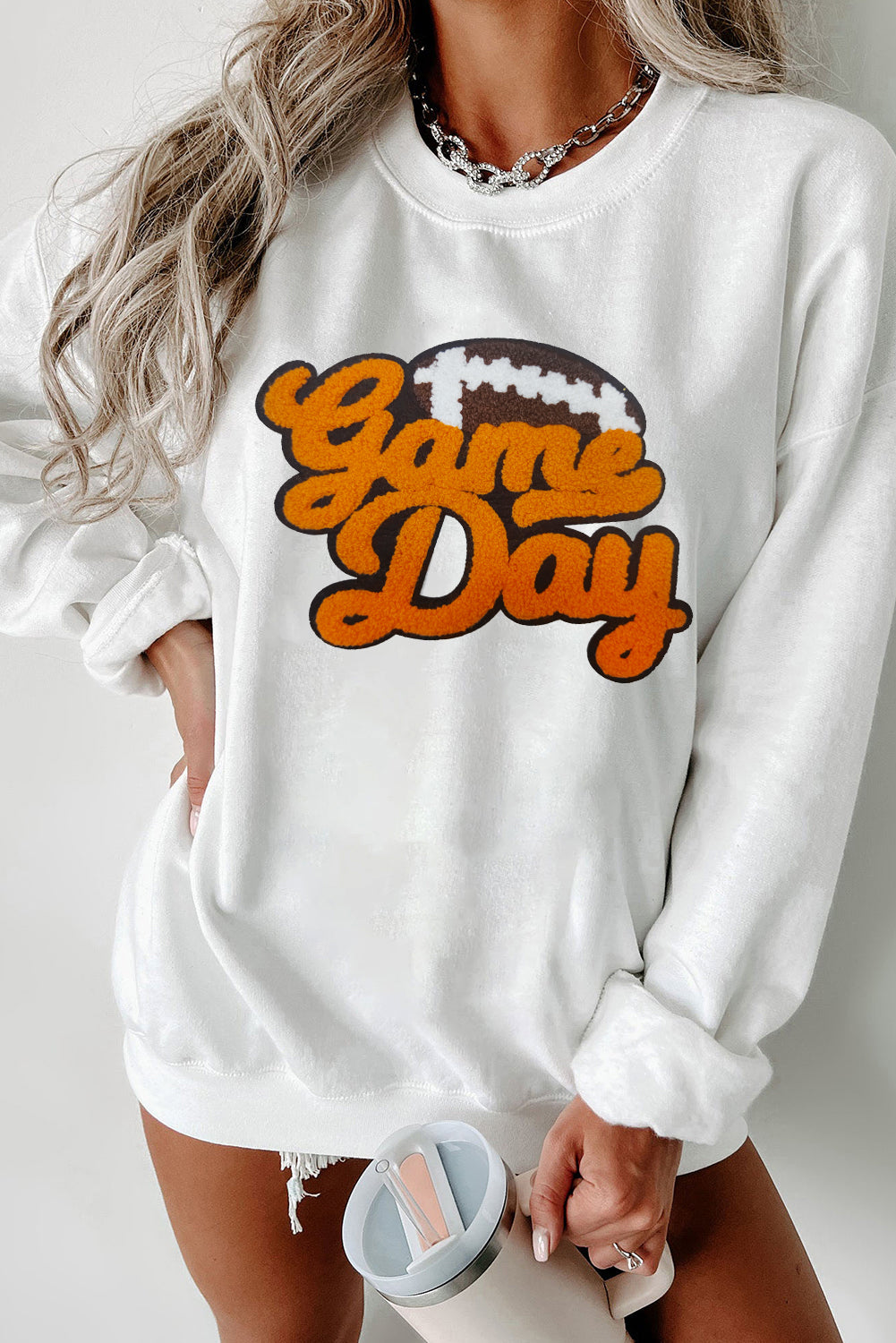 White Chenille Game Day Pullover Sweatshirt