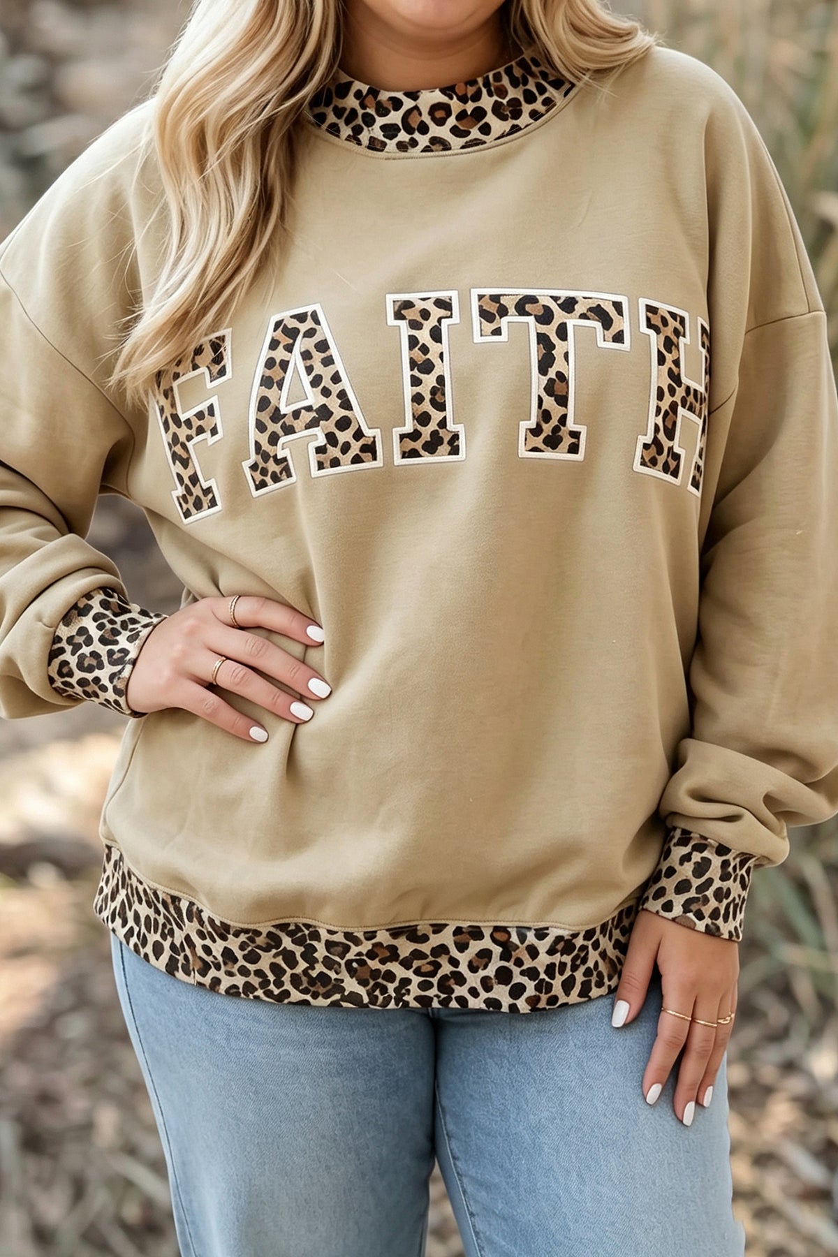 Coffee Plus Size Polka Dot Trim Sweatshirt