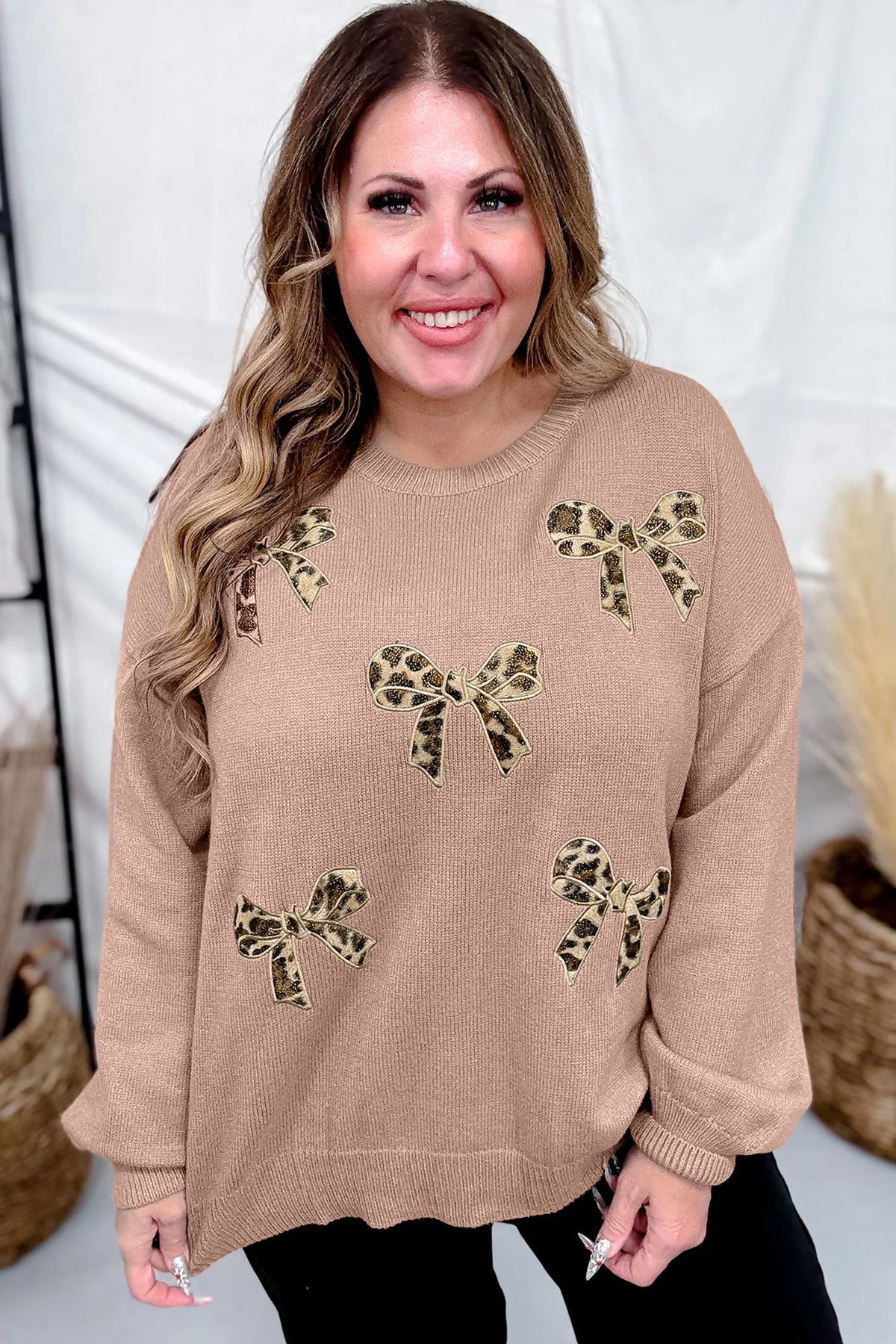 Dark Khaki Leopard Plus Size Sweater