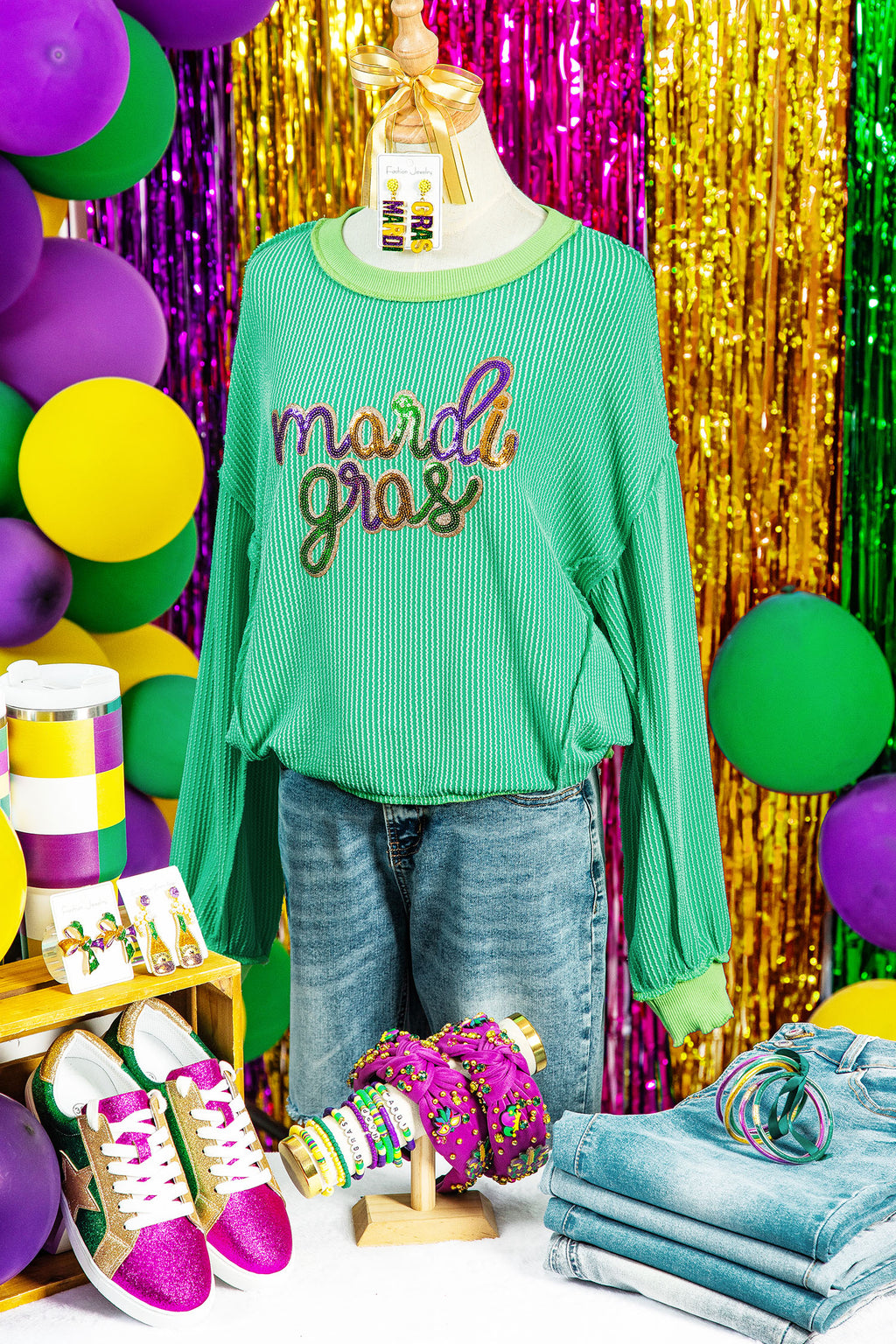 Bright Green Mardi Gras Sequin Graphic