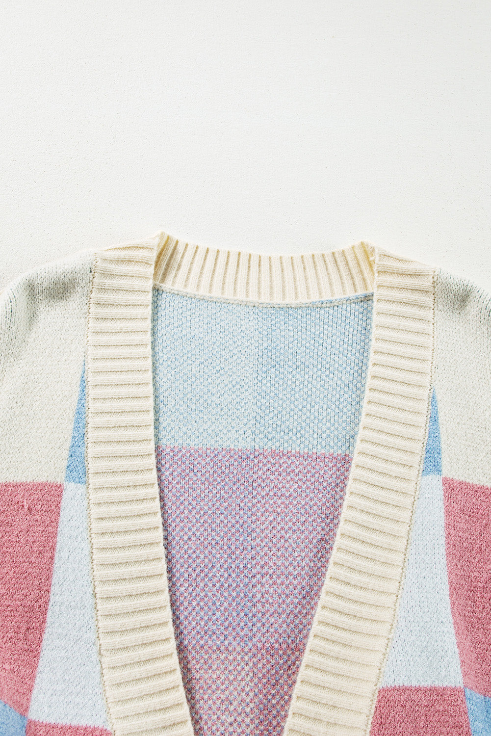 Light Blue Checkered Drop Shoulder Cardigan