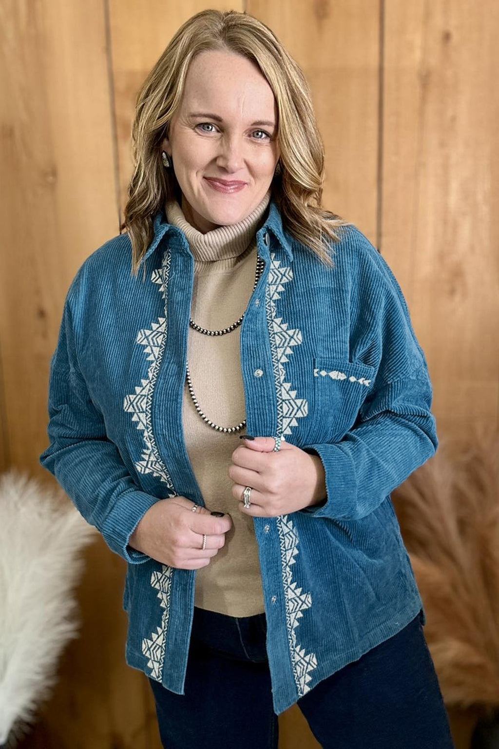 Blue Embroidered Plus Size Shirt