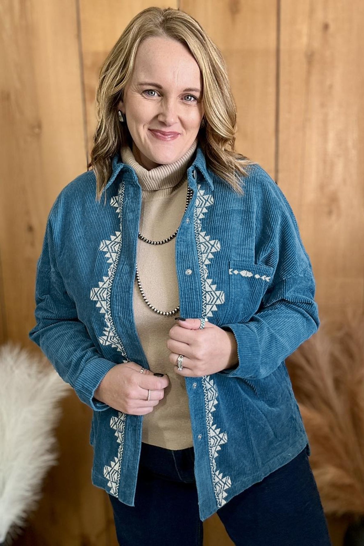 Blue Embroidered Plus Size Shirt