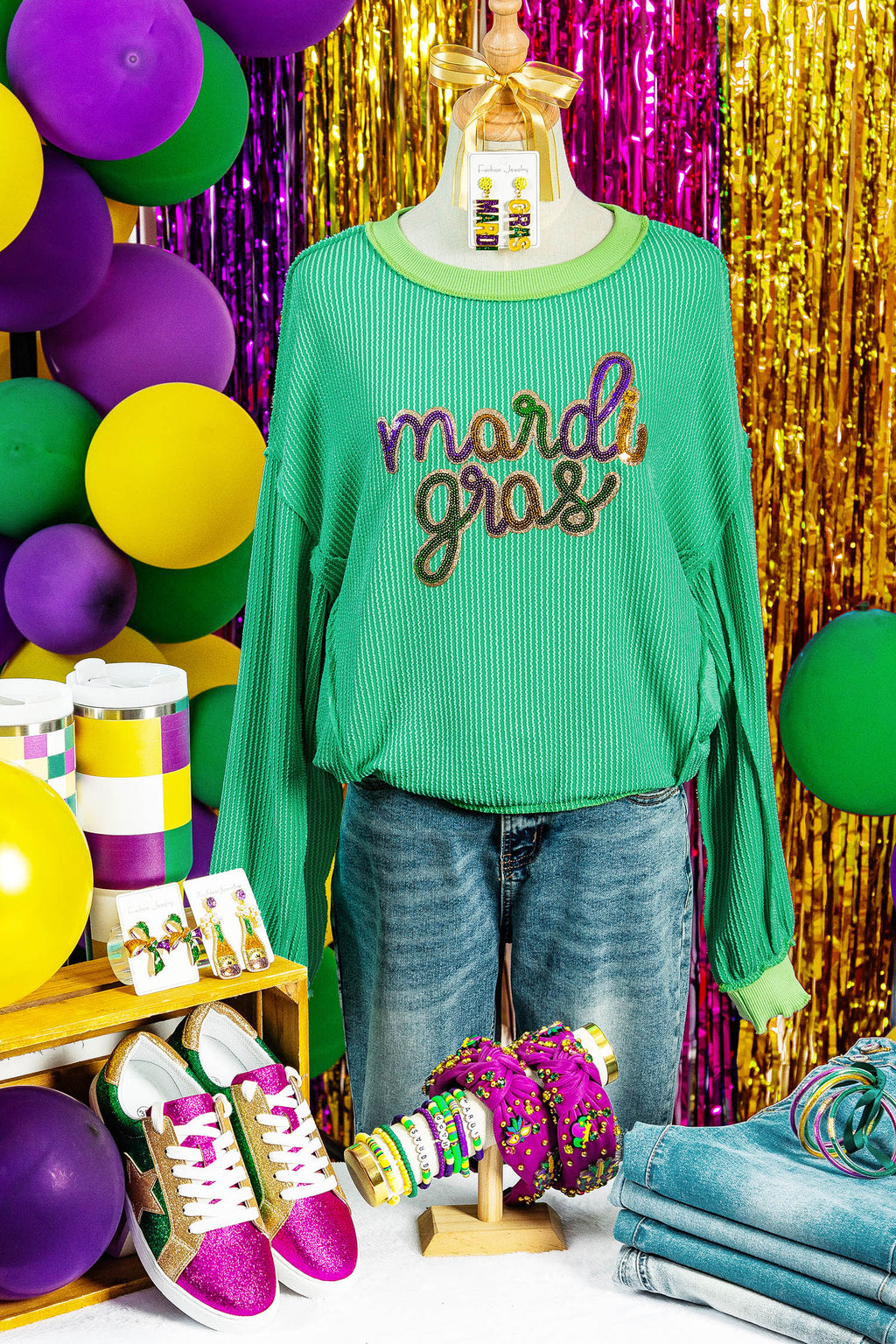 Bright Green Mardi Gras Sequin Graphic