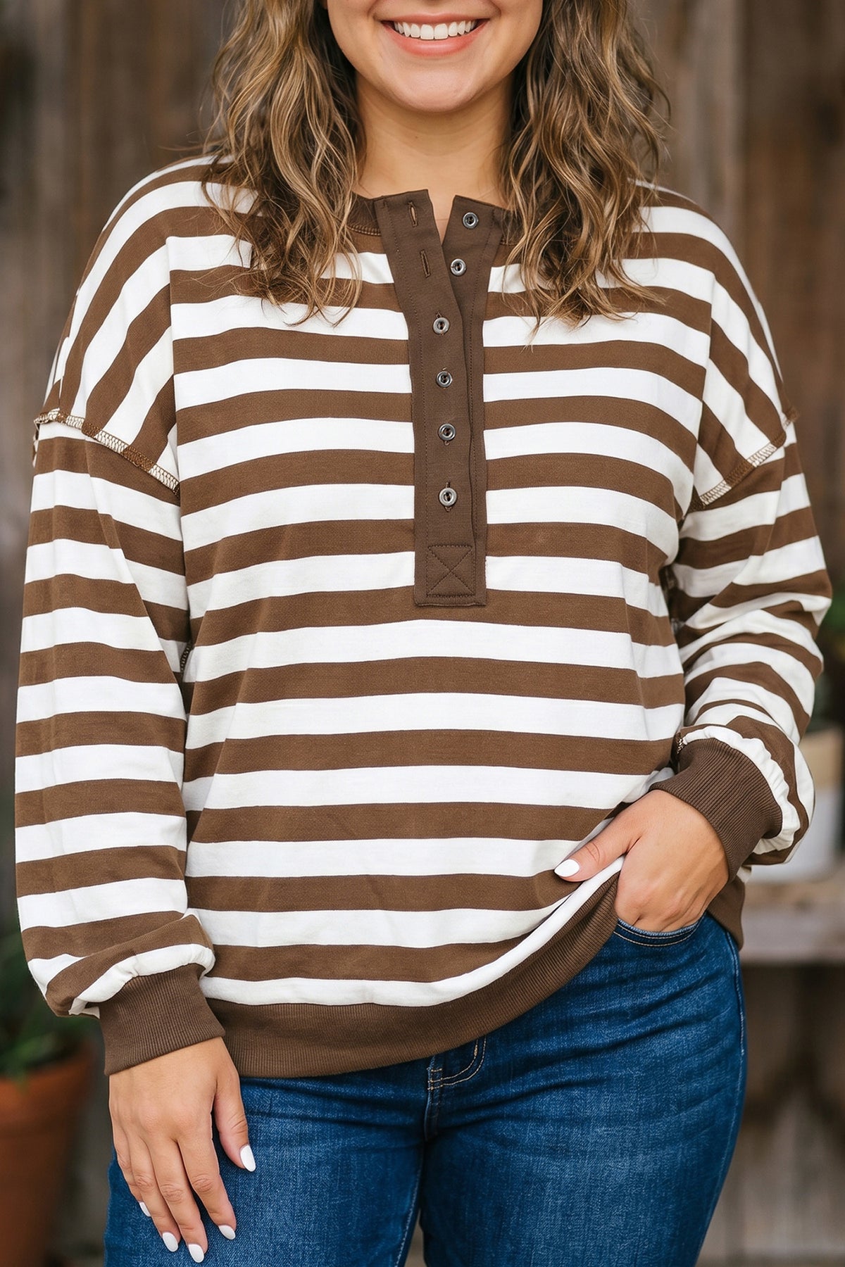 Khaki Striped Plus Sweatshirt
