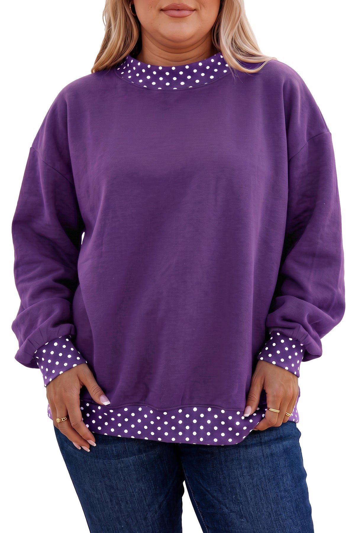 Purple Polka Dot Plus Size Sweatshirt