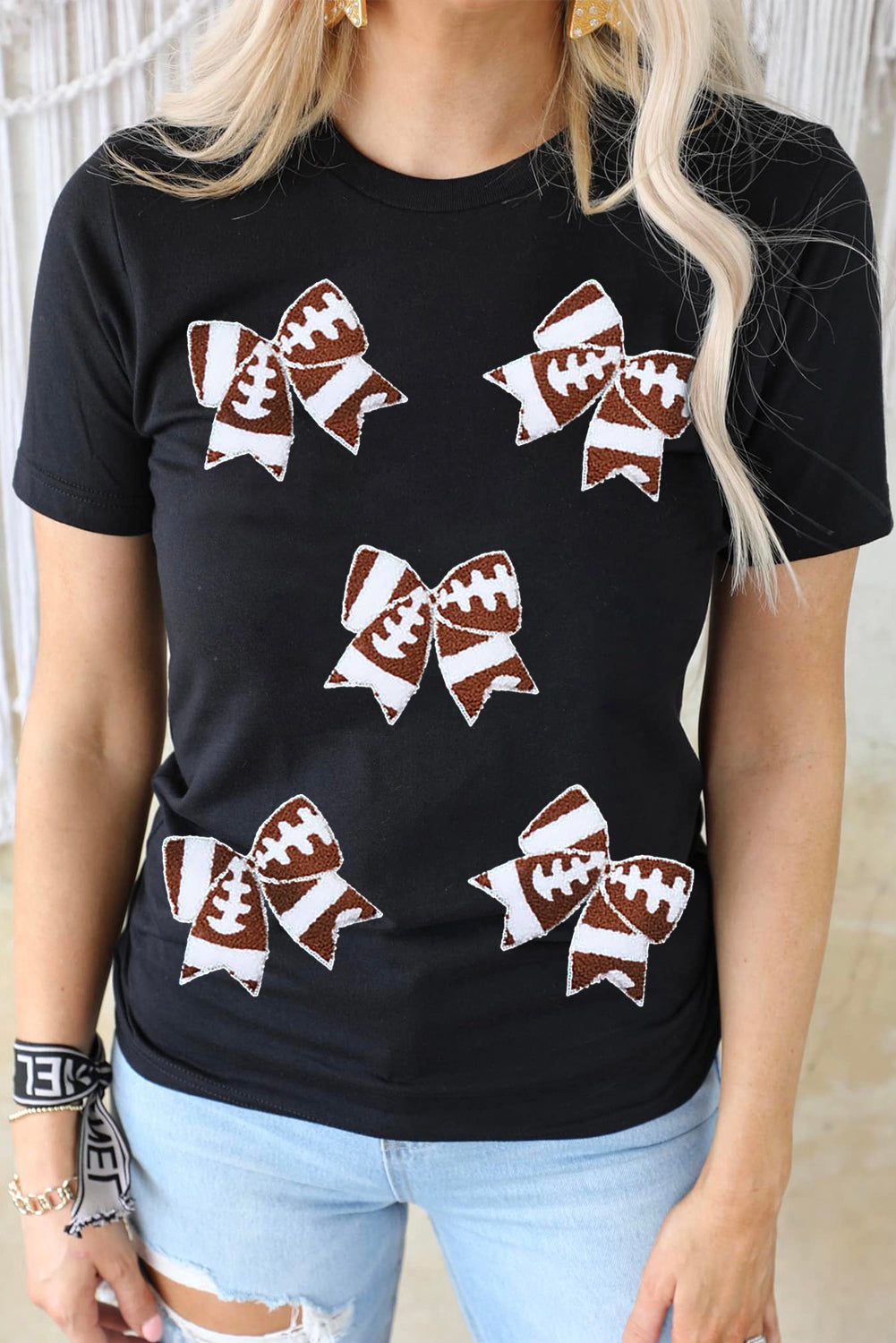Black Football Bow Game Day Tee