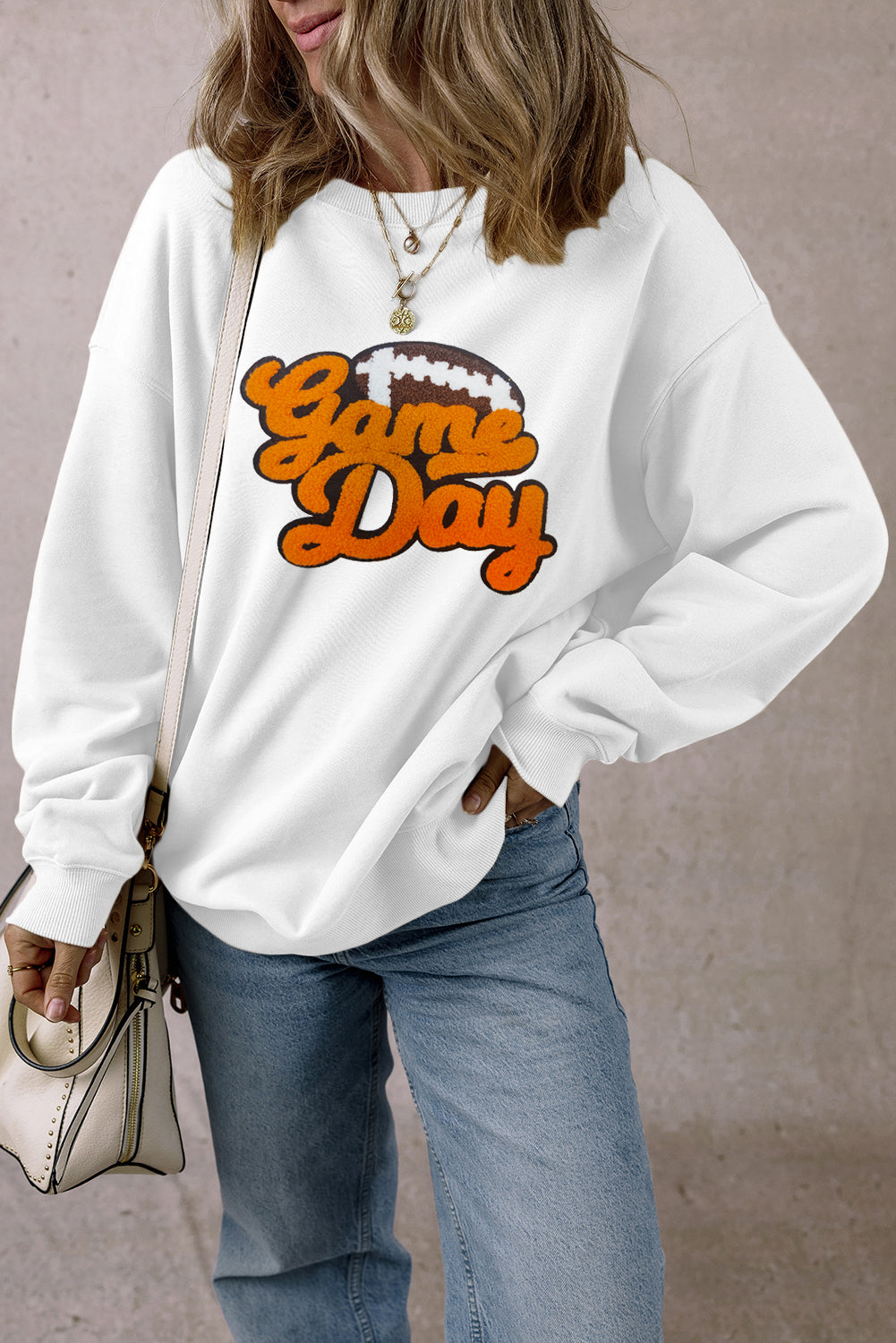 White Chenille Game Day Pullover Sweatshirt