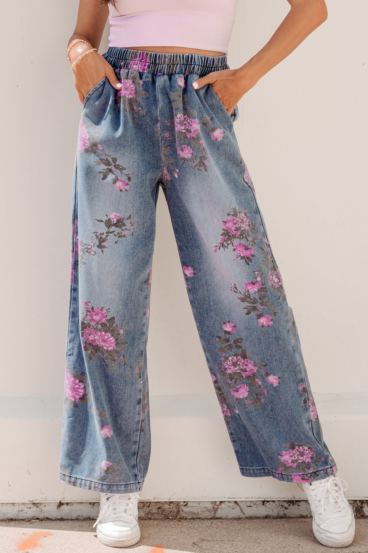 Beau Blue Floral Print Casual Jeans