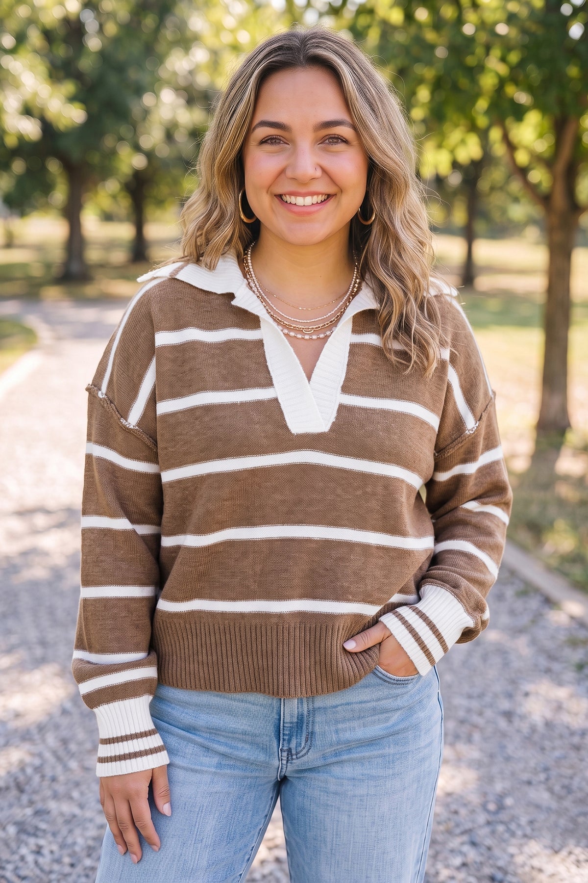 Brown Stripe Plus Size Sweater