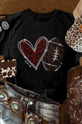 Black Rhinestone Football Heart Tee