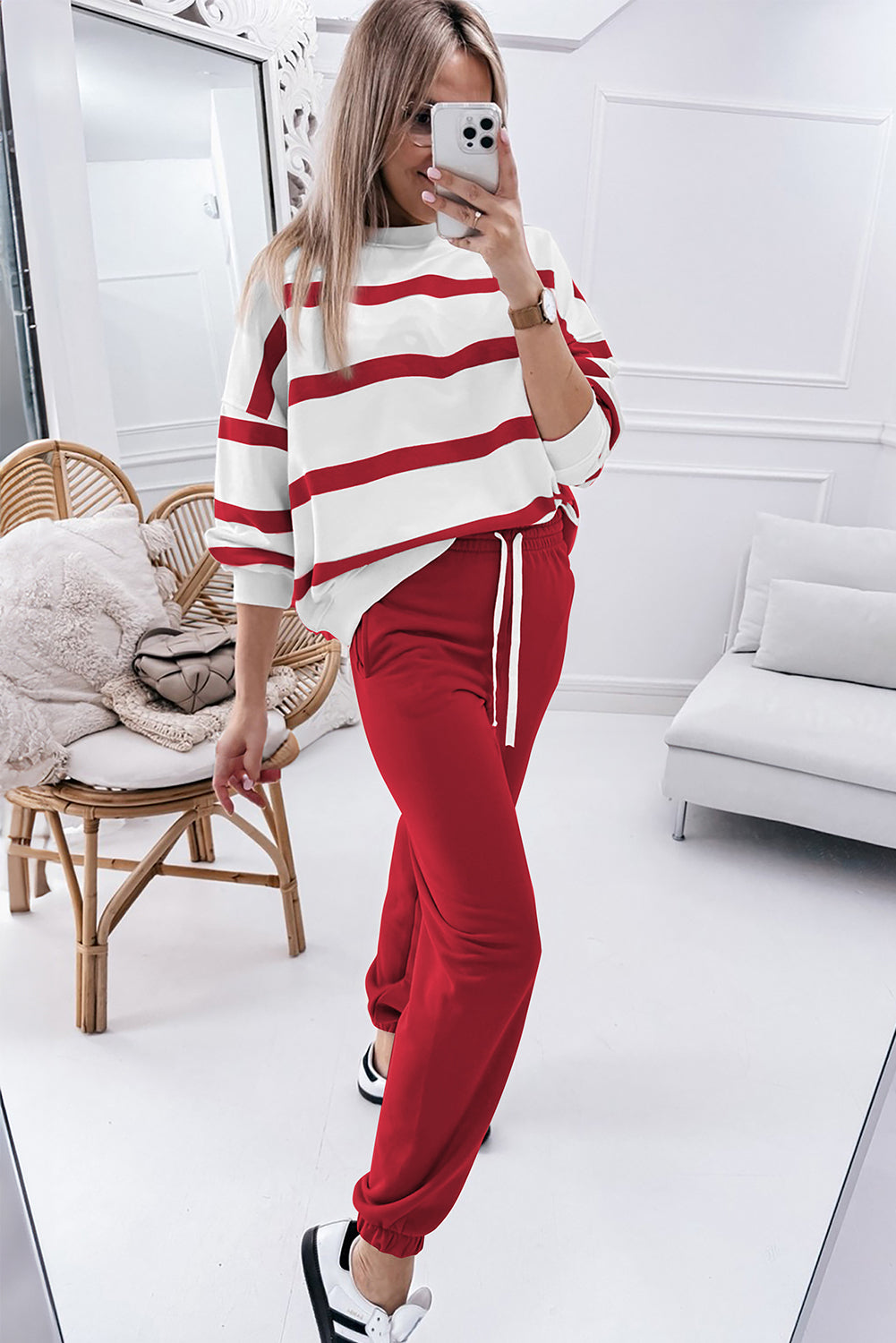 Brown Stripe Striped Jogger Pants Set