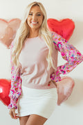 Oatmeal Floral Printed Patchwork Knit Top