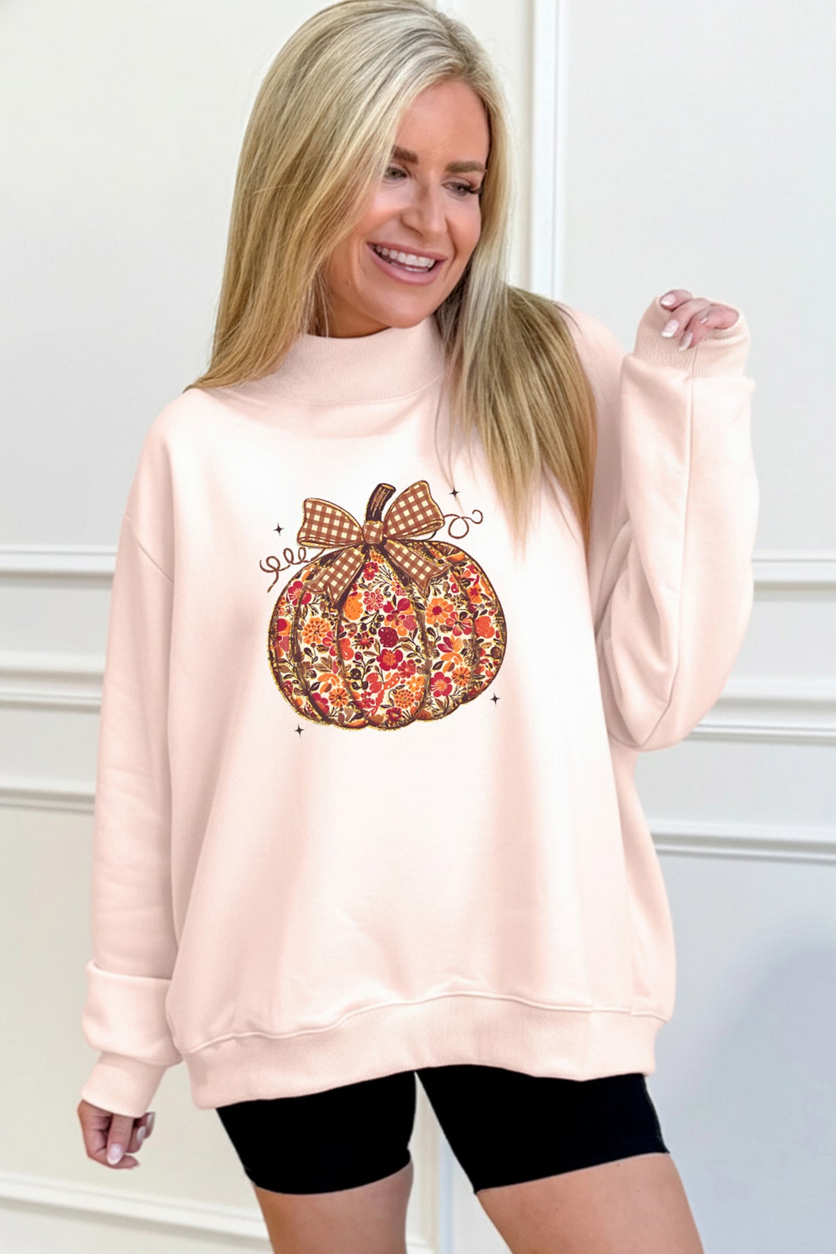 Apricot Pink Floral Pumpkin Sweatshirt