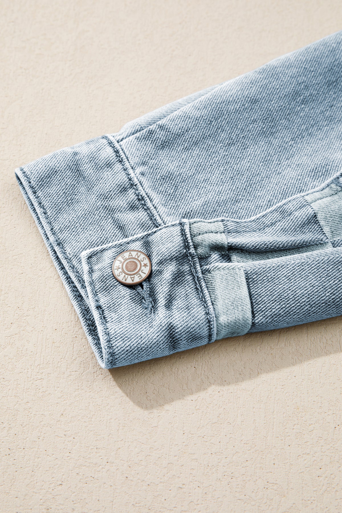 Beau Blue Denim Checkered Pattern Casual Jacket