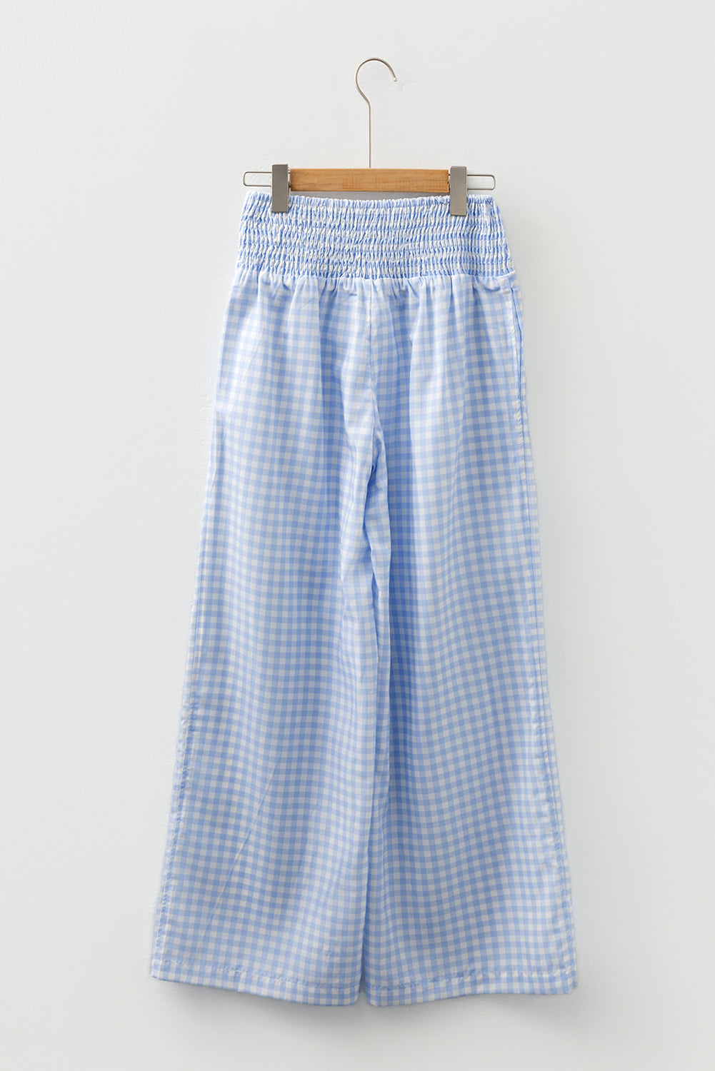 Myosotis Plaid Print Smocked High Waist Womens Loose Pants