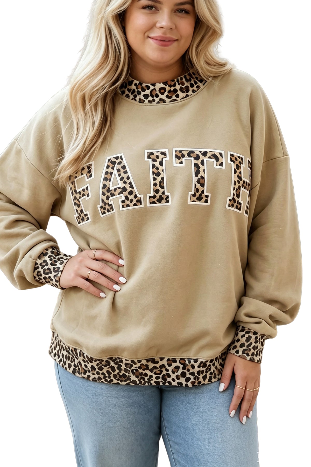 Coffee Plus Size Polka Dot Trim Sweatshirt