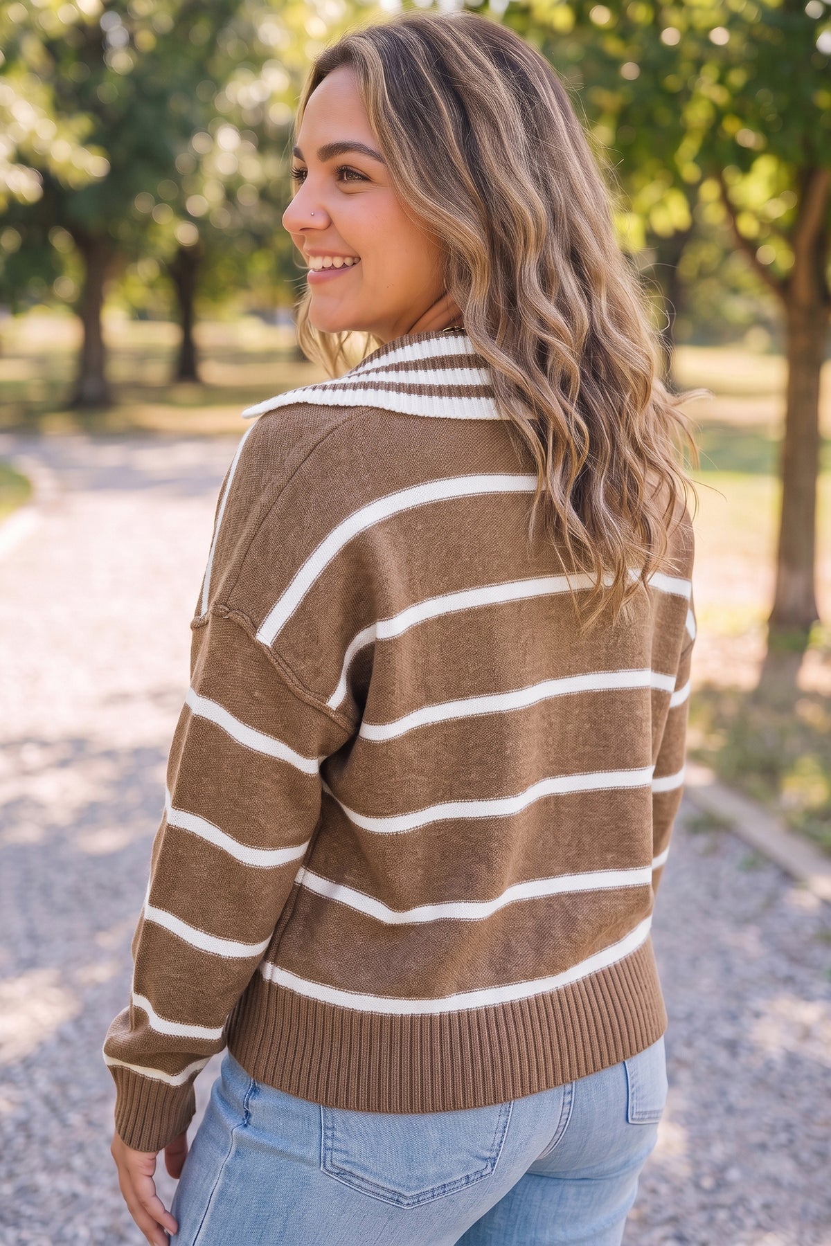 Brown Stripe Plus Size Sweater