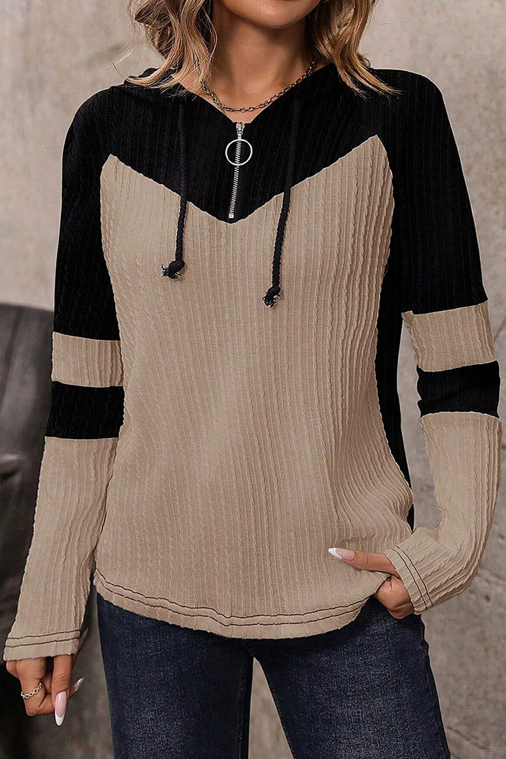 Parchment Textured Drawstring Hooded Top