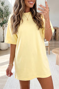 Yellow Cream Eyelet Embroidered Loose T Shirt Dress
