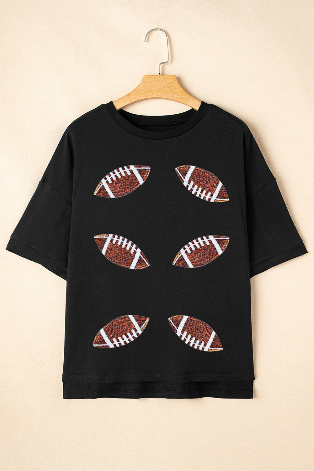 Black Sequin Football Tee