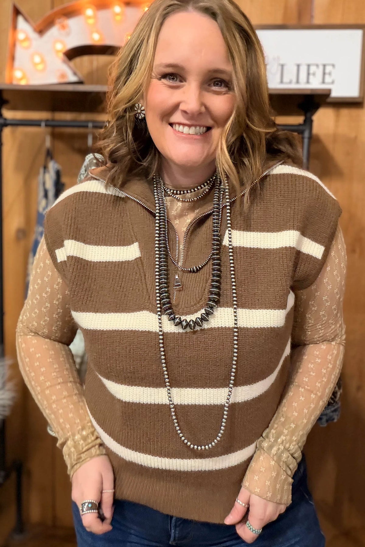 Brown Stripe Sweater T-shirt